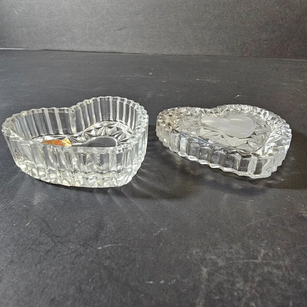 Vintage Hofbauer Leaded Glass Crystal Heart Trinket Jewelry Box 2.5 inch